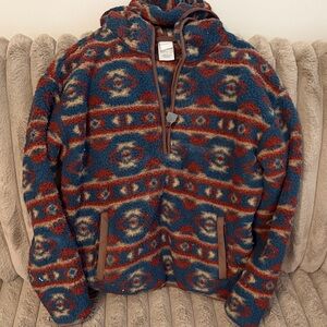 Men's Patterned Sherpa Half-Zip Pullover - Blue & Brown